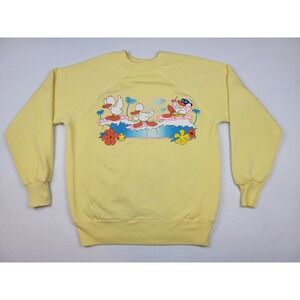Vintage 80s Jim Benton Vacation Surf Ducks Sweatshirt Yellow Size M USA Made VTG